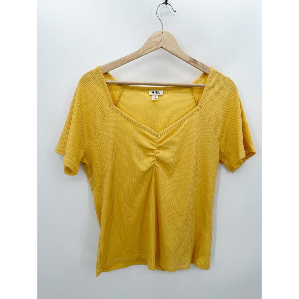 a.n.a. Top Women XL‎ Orange Short Sleeve Sweetheart Neck Cotton Blend